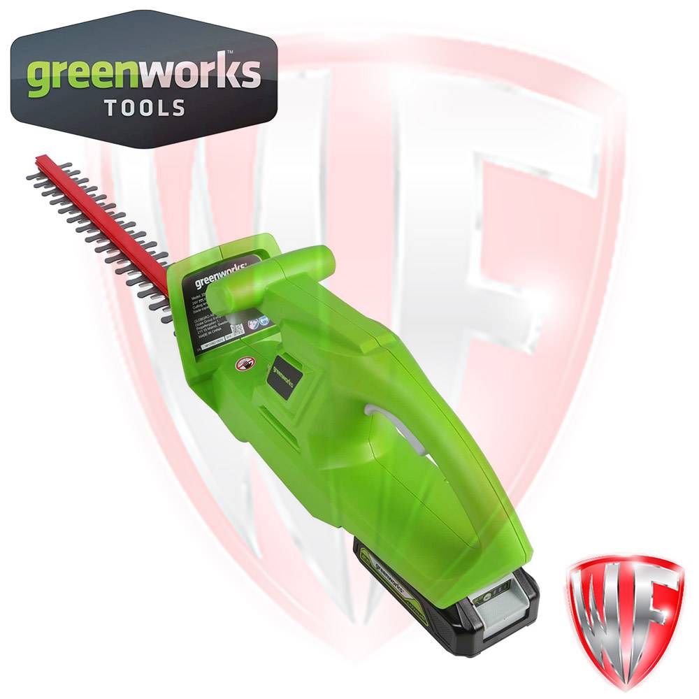 GREENWORKS G24HT 24V CORDLESS 21'' HEDGE TRIMMER c/w 2.0Ah battery